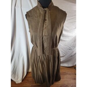 VTG 70s Sunshine Alley Dress Womens 12 Pleated PussyBow Secretary Brown